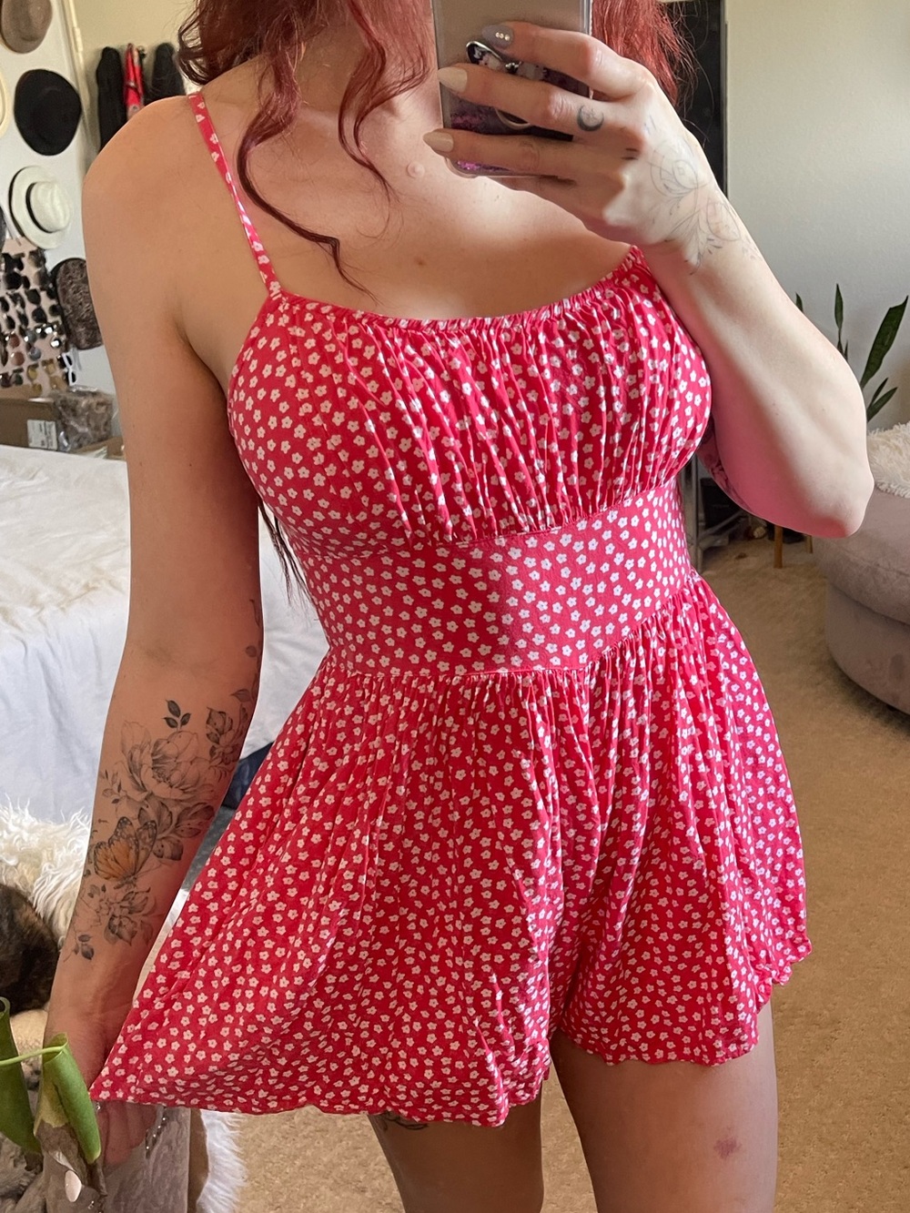 Hollister Pink and White Floral Romper - M